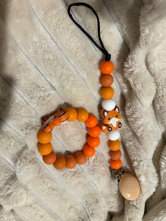 Fox Baby Teether & Pacifier Clip Set