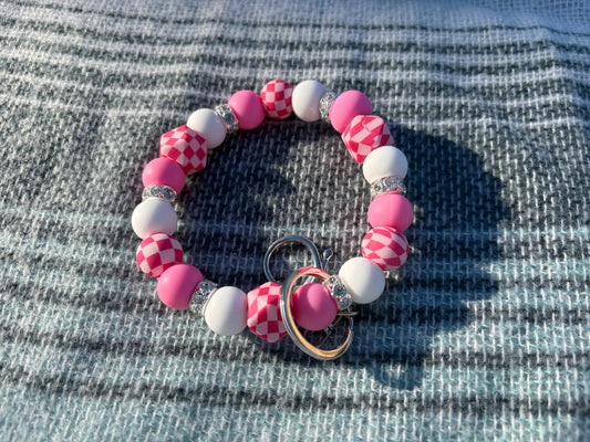 Pink Checkered Wristlet Keychain