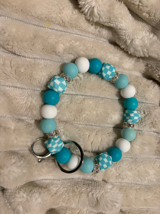 Turquoise Checkered Wristlet Keychain