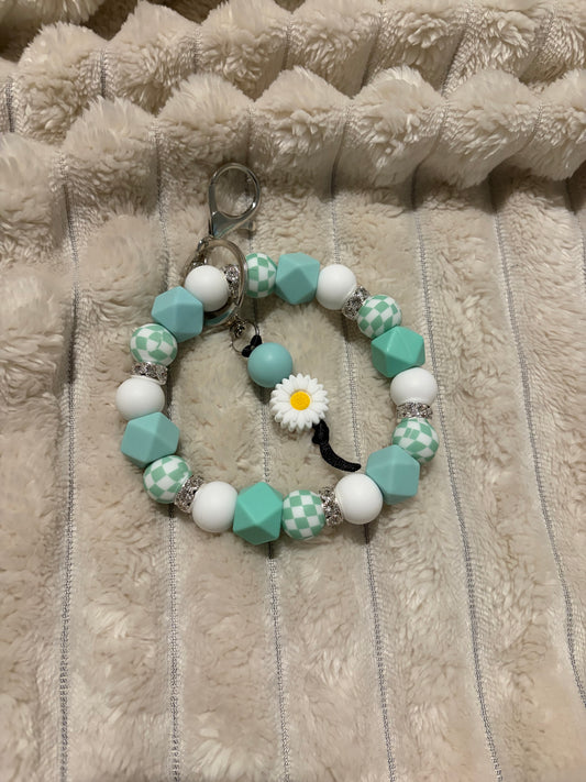 Daisy Mint Wristlet Keychain Duo