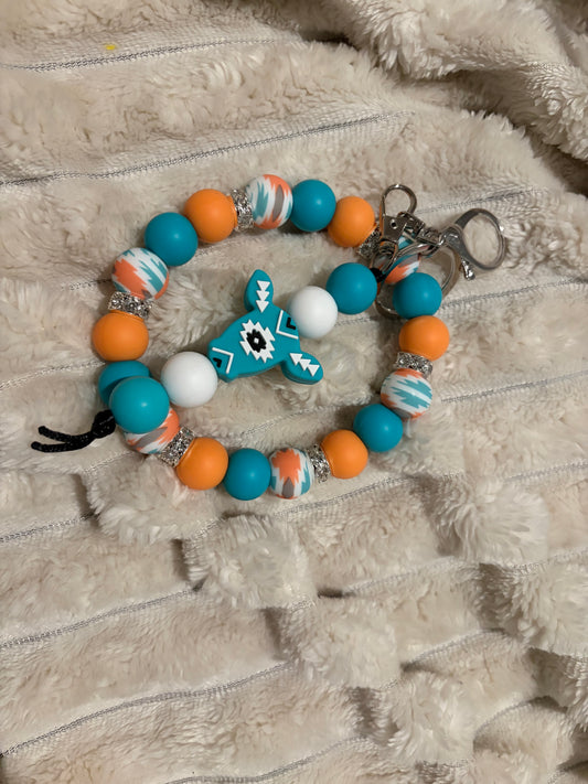 Aztec Wristlet Keychain Cowhead Duo