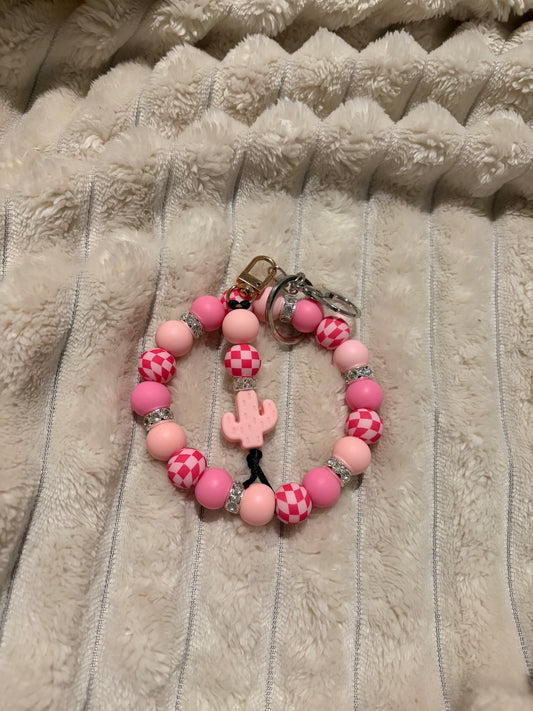 Checkered Blush Wristlet Keychain Duo