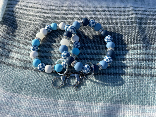 Blue Checkered Wristlet Keychain