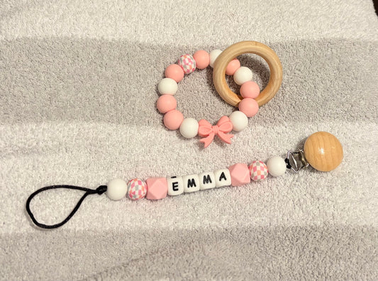 Custom Pacifier Clip & Matching Teether Ring